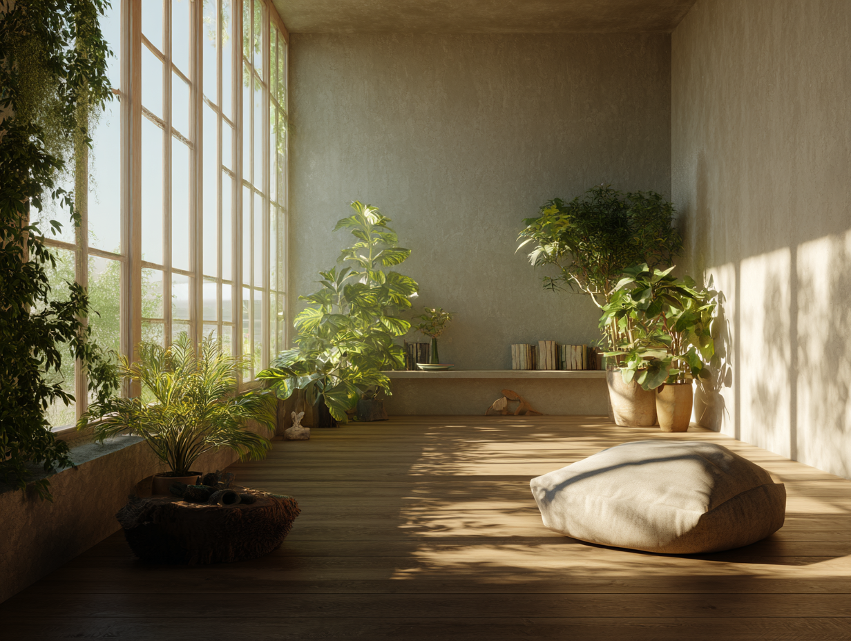 Instructora de yoga guiando una sesión de meditación en grupo